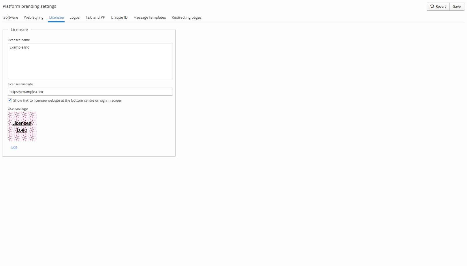 Licensee branding tab
