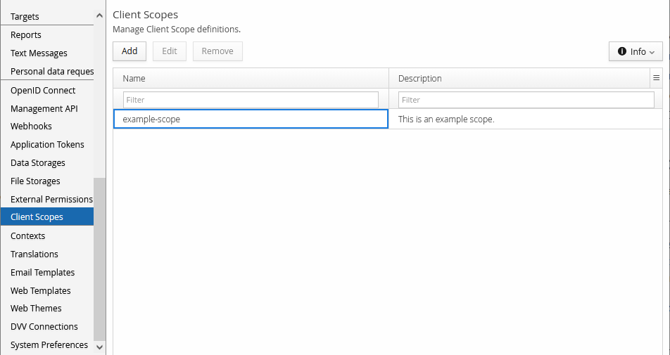 Client Scopes list view
