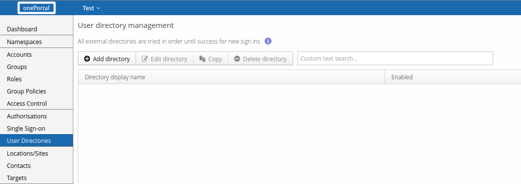 User Directory management view with Add directory highlighted
