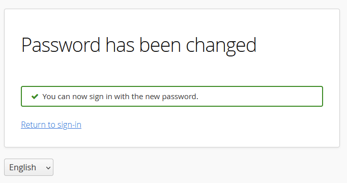 Confirmation message, password has been changed