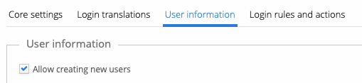 Trivore ID directory's User information tab, with Allow creating new users checked
