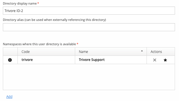 Directory display name field and the namespaces this directory is available in