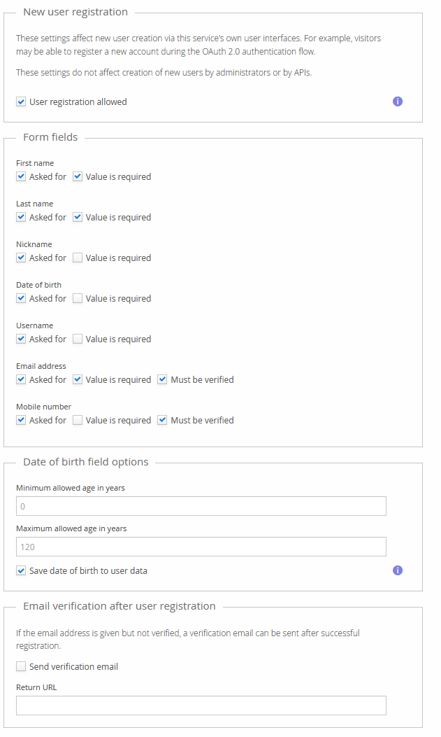 Registration field configuration in the namespace editor